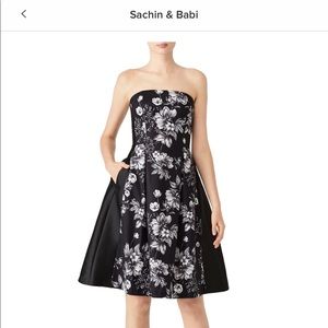 Sachin + Babi Floral Strapless Dress in Black and White